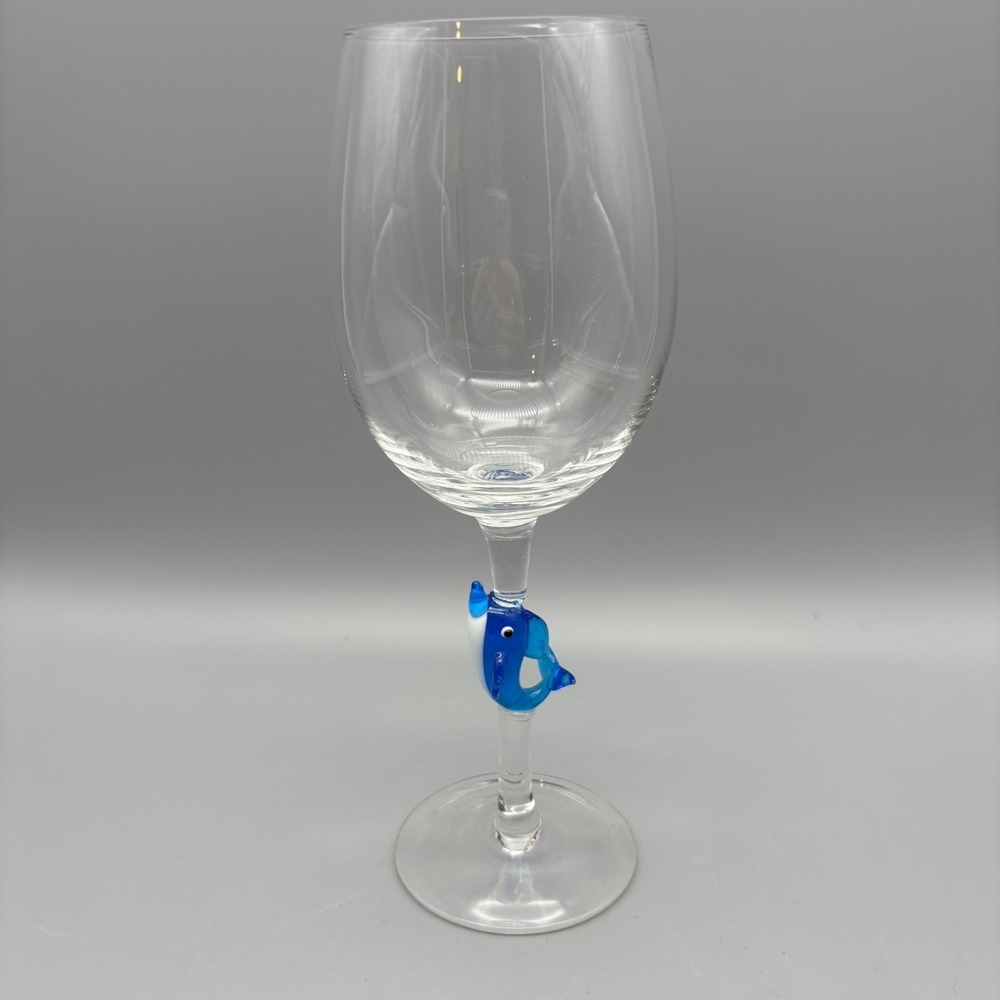 Pier 1 Dolphin Art Glass‎ Stemmed Wine Glass  9 3/8"